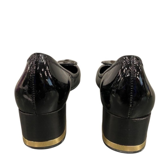 Tory Burch Amy Patent Leather Block Heel Pumps Black Gold Trim Logo Size 8 M - Picture 3 of 8